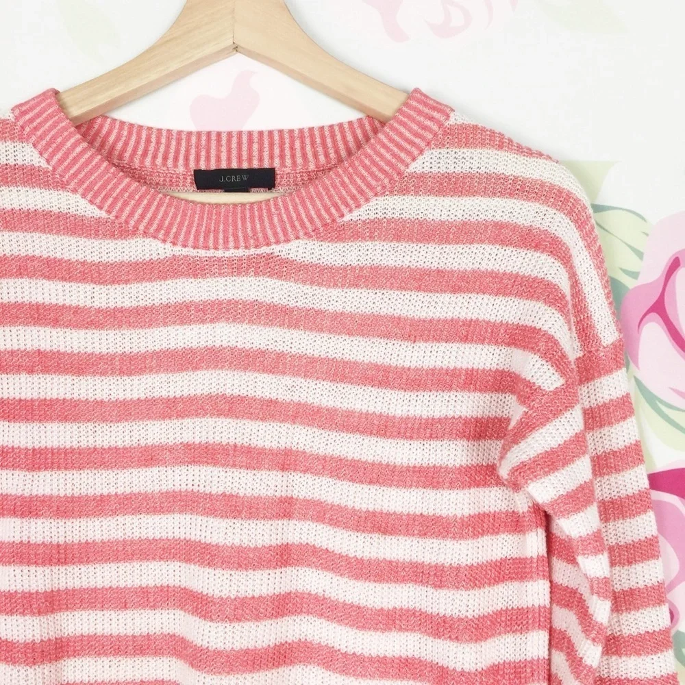 J. Crew Heather Stripe Linen Blend Textured Knit Cre Neck Sweater XXS